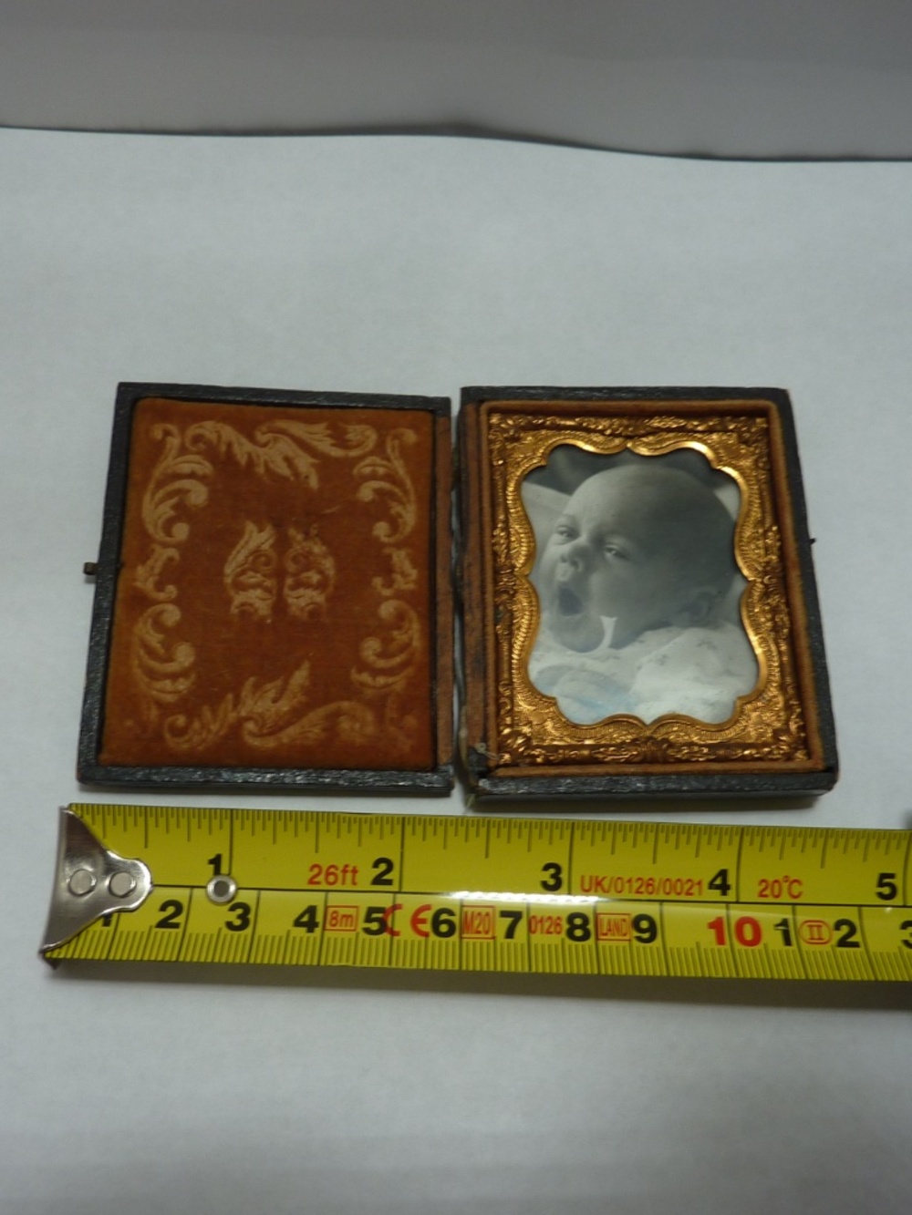 1860's ANTIQUE Cased Tintype Photograph Couple in Folding Gilded Velvet Case